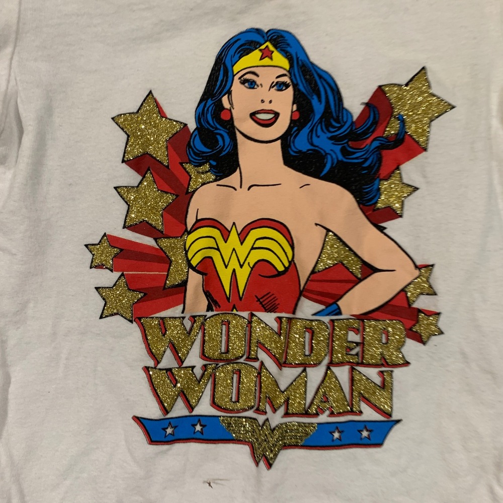 DC Comics Wonder Woman Pajama Set Kids 3T Glitter Graphic Star Print Sleepwear